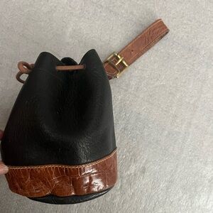 VTG Furla Black and Tan Mini Leather Pouch Wrislet
